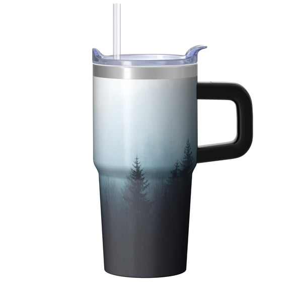 Insulated 20oz Stainless Steel Tumbler With Handle Double Wall Vacuum Leak Proof Geometric Print Cup With Straw Lid