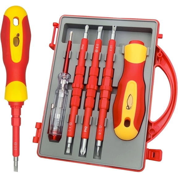 Insulated , 5 count Set, Electrician Tools Kit with Case, 1000V, Screw Driver with Interchangeable , Electrical for Men Household Repair