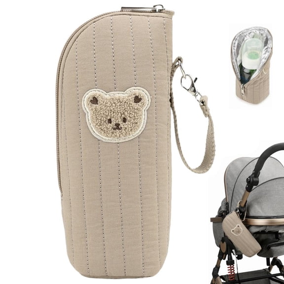 Insulated Baby Bottle Bag with Bear Pattern - Portable Cooler Warmer for Stroller, Travel, Daycare