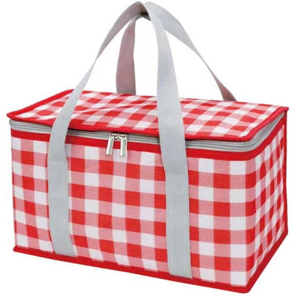 Insulated Bag Picnic Basket Bags Beach Bag Foldable Cooler Bag Reusable with Zippered top-for Warm or Cold Picnic Accessories, Outdoor(13.8x7.9x7.9 in)