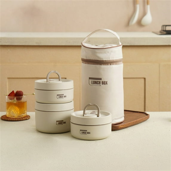 Insulated Bento Box, Portable Stainless Steel Food Container, Round Microwave Safe Stackable Leakproof Thermal Food Container for Adult Men Women with Insulated Bag, 9.45x5.31"