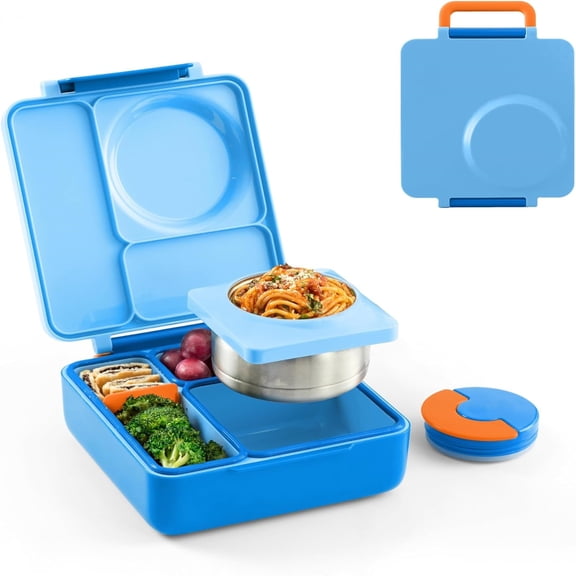Insulated Bento Lunch Box with Leak Proof Vacuum Insulated Food Jar - 3 Compartments, Two Temperature Zones