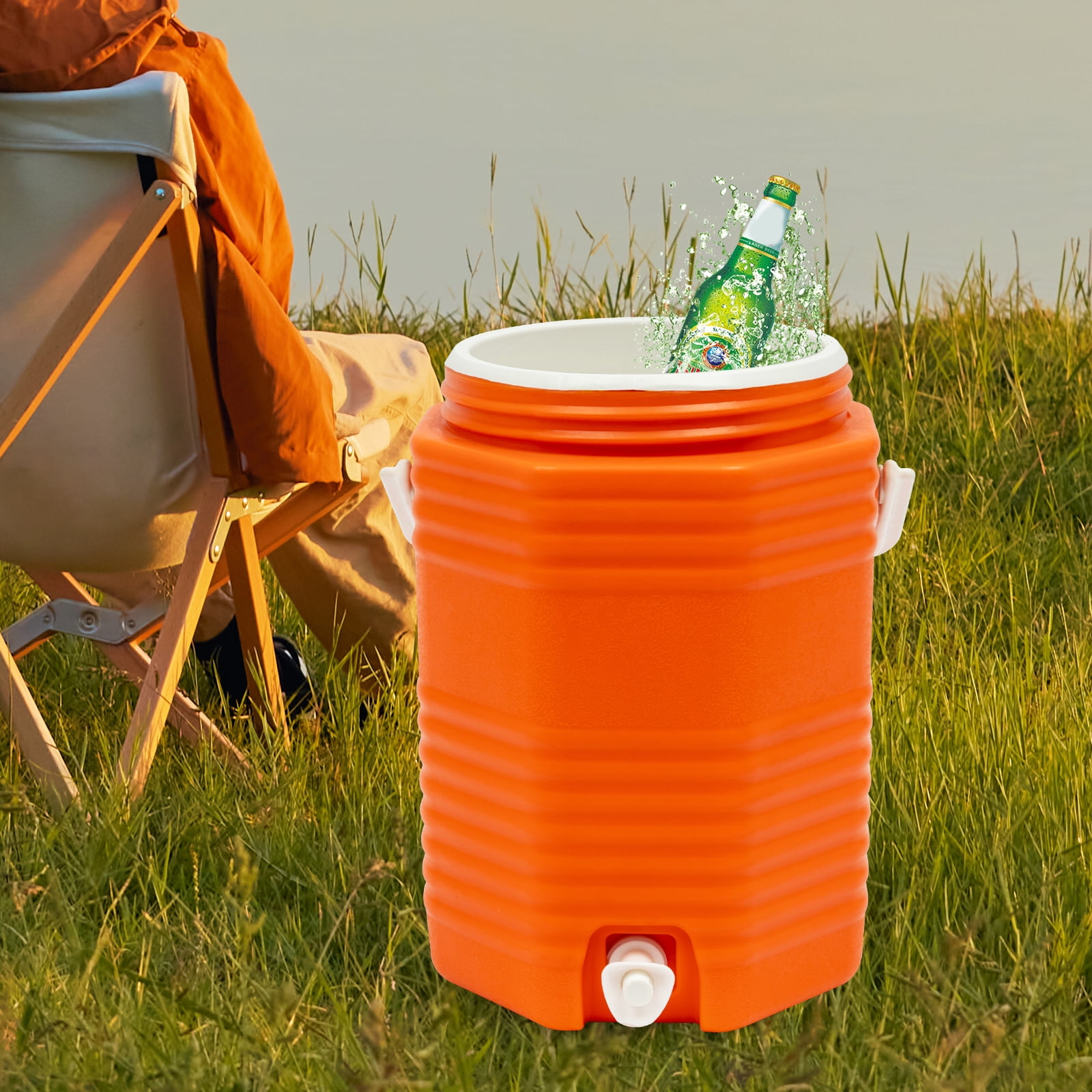 Insulated Beverage Cooler, 2.37 Gal Capacity Portable Sports Cooler Modern Orange Insulated Drink Cooler