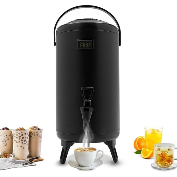 Insulated Beverage Dispenser, 12L/3.17Gal Thermal Hot and Cold Beverage Dispenser, Stainless Steel Insulated Hot Drink Dispenser with Spigot and Thermometer for Coffee & Tea,Milk,Water,Juice (Black)
