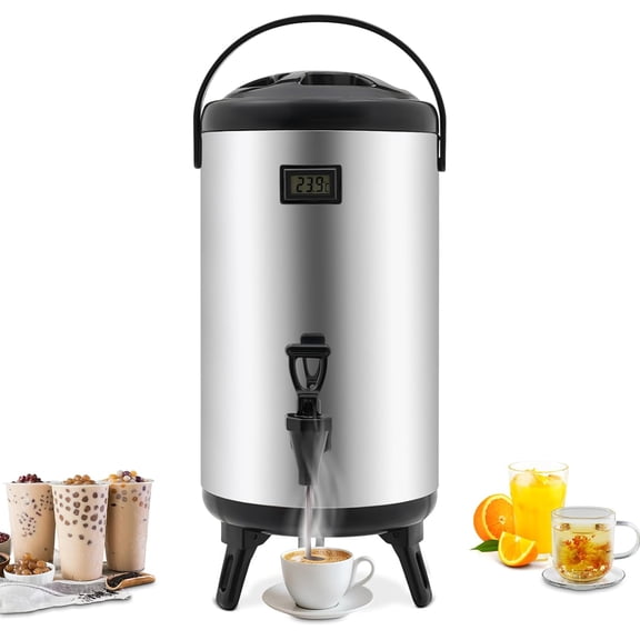 Insulated Beverage Dispenser, 12L/ 3.17Gal Thermal Hot and Cold Beverage Dispenser, Stainless Steel Insulated Hot Drink Dispenser with Spigot and Thermometer for Coffee & Tea,Milk,Water,Juice(Silver)