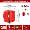 thumbnail image 1 of Insulated Beverage Dispenser 2.6 Gallon Stainless Steel Hot Cold Drink Cooler with Faucet for Parties Camping Office Red, 1 of 8