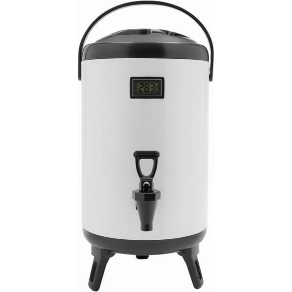 Insulated Beverage Dispenser, Stainless Steel Cold and Hot Drink dispenser Thermometer - 10 Liters Water Dispenser with Spigot for Hot Tea & Coffee, Cold Milk, Water, Juice (10L/2.64gal)