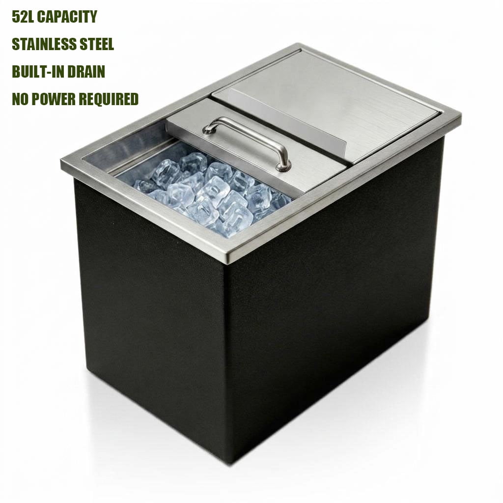 Insulated Beverage Tub, Embedded Ice Cooler Bin, Weatherproof Ice Chest, 52l Silver Steel With Drain 18in×12in×15in for Garden Pub, Family Outdoor Dining