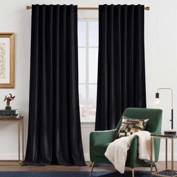 Insulated Black Out Velvet Curtains 120 inches Long Thick Luxury Noise Absorbing Floor to Ceiling Drapes Save Energy Cost for Theater/Master Bedroom/Stage Rod Pocket Back Tab