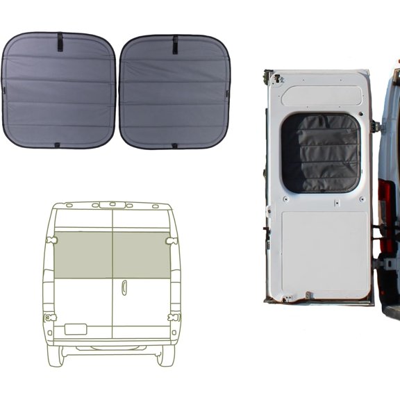 Insulated Blackout Rear Door Window Covers Designed for RAM Promaster Bare Metal Window Frame Van Years 2014 to Current Model (Pair)- Charcoal Gray