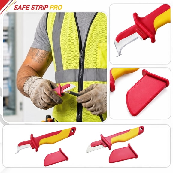 Insulated Cable Stripping Knife 18cm, Professional Wire Stripper Dismantling Tool with Hook Straight Blade & Protective Cap, High Voltage Electrician Cabling Slitter for Electrical Panel