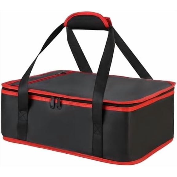 Insulated Casserole Carrier for Hot or Cold , Fits 9"x13" and 11"x15" Baking Dish with Lid, Insulated Carriers for Transport, Travel  Warmer Container Bags (Single Decker, Black-Red)