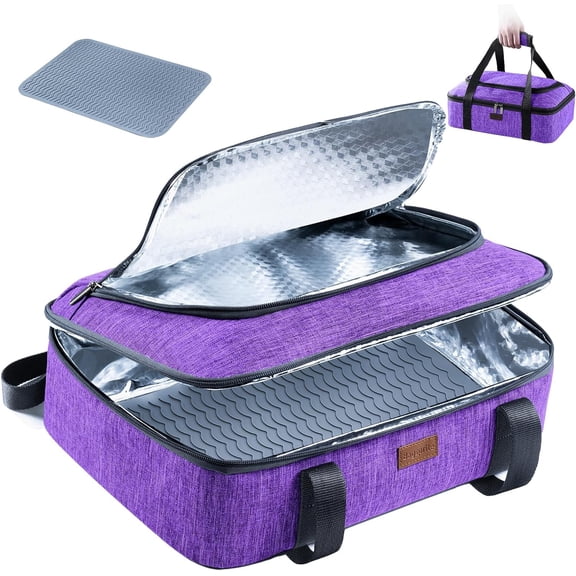 Insulated Casserole Carrier for Hot or Cold Food with Heat-resistant Mat, Casserole Dish Carrier Insulated Food Carrier, Hot Food Carrier, Foil Pan Carrier Fits 9" x 13" Baking Dish