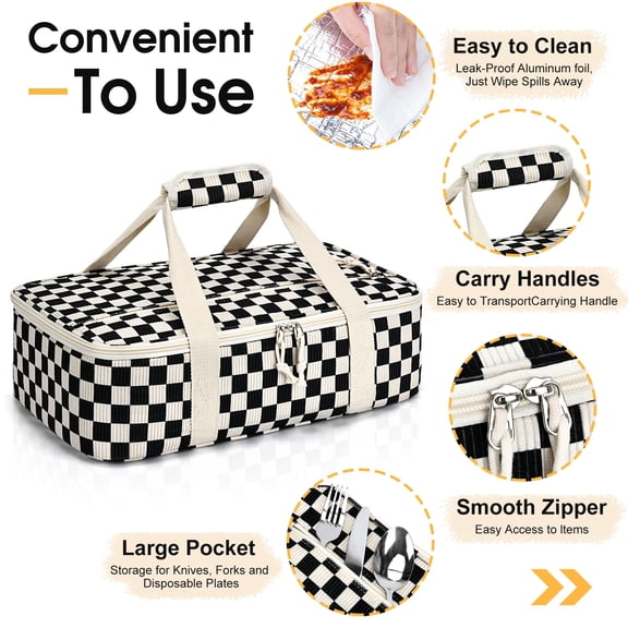Insulated Casserole Carrier, Portable Casserole Carrier for Hot or Cold Food Lunch Tote Warmer or Cooler Bag, Lasagna Lunch Bag for Potluck Parties