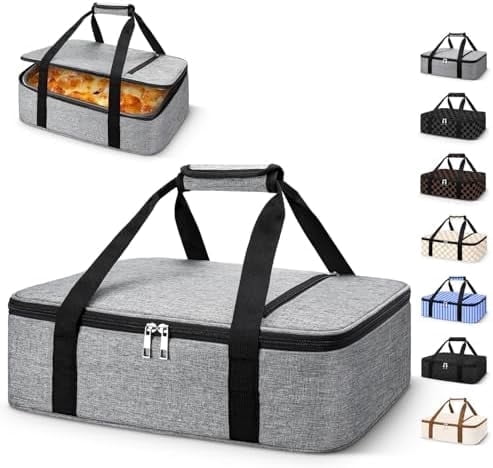 Insulated Casserole Carrier – Portable Tote for Hot or Cold Food, Warmer & Cooler Bag Lunch Bag, Fits 9" x 13" Baking Dish, Ideal for Potluck Parties – Grey