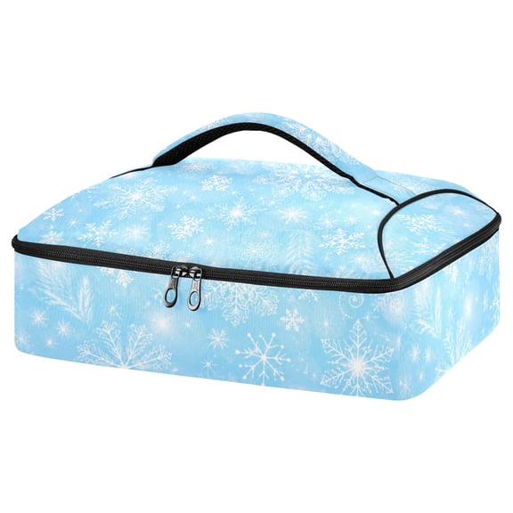 Insulated Casserole Carrier for Hot Food Winter Snow Printed Pizza Tote Bag 15.75in Food Carrier with Pocket for Picnic