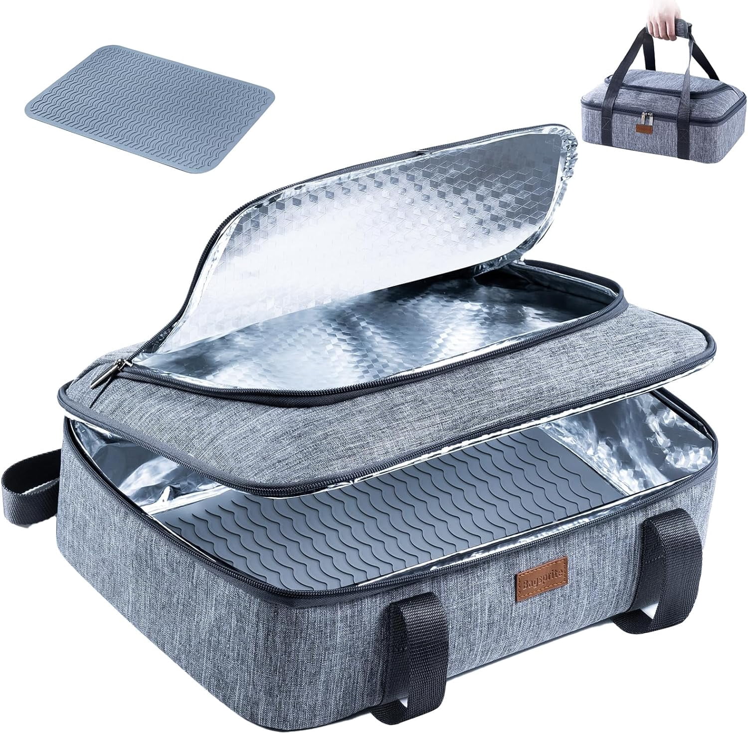 Insulated Casserole Carrier for Hot or Cold Food with Heat-resistant Mat, Dish Carrier, Foil Pan Fits 9" x 13" Baking