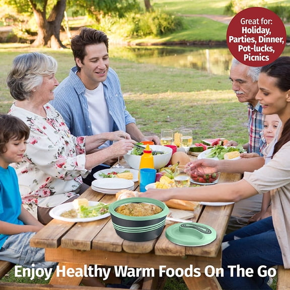 Insulated Casserole Dish with Lid 3 pc Set 2.6/2/1 qt Hot Pot Food Warmer Cooler Thermal Soup Salad Serving Bowl Stainless Steel Container for Moms Holidays Green