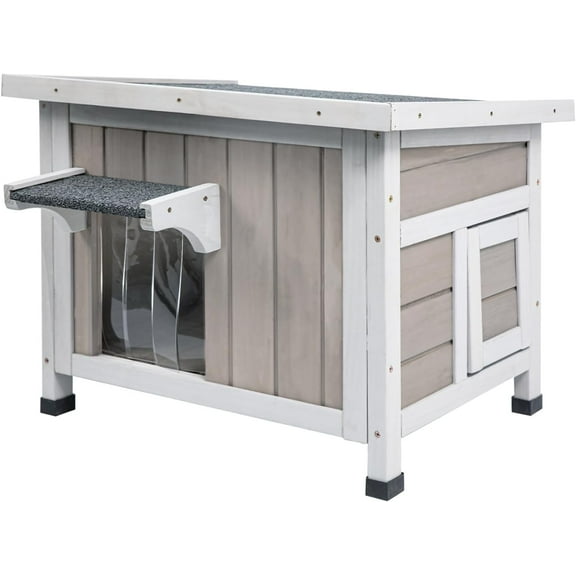 Insulated Cat House Outdoor Cat Shelter for Feral Cats in Winter,All-Round Foam Insulation Weatherproof Wooden Cat Houses for Cats Rabbits and Small Animals with Escape Door Open Roof