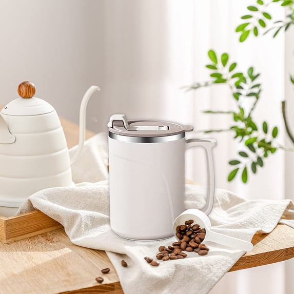 Insulated Coffee Mug with Handle, Double Wall Vacuum Stainless Steel Tea Cup with Lid, Reusable Travel Mug for Hot and Cold Beverages, Home Office and Outdoor Use