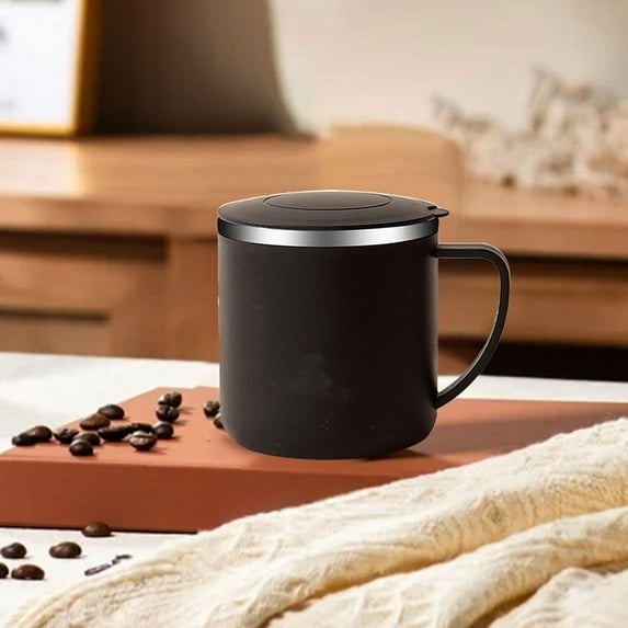 Insulated Coffee Mug with Lid 12 oz, Double Wall Stainless Steel Coffee Cup, Leak-Proof Cup, Reusable Tumbler for Hot and Cold Water Coffee and Tea In Travel and Car , Black