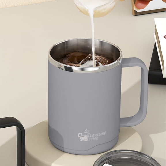 Insulated Coffee Mug,Stainless Steel Wide Mouth Tea Cup with Handle and Lid, Adopt Double Layer Hollow Design Water Cup,Suitable for Home and Office