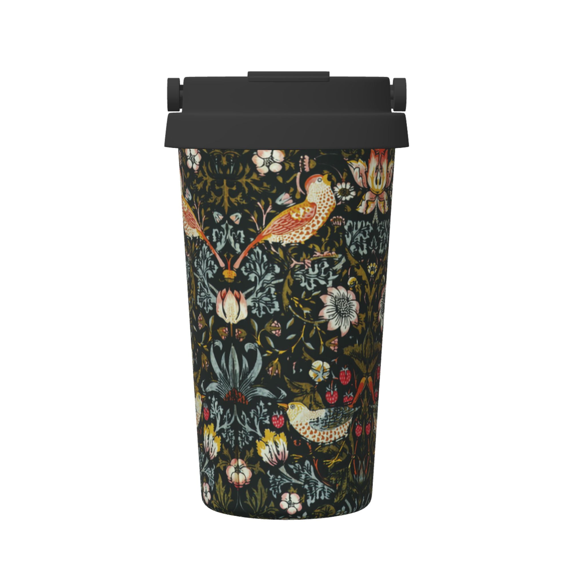 Travel Tumbler With Handle Insulated Mug for Tea Lovers Floral Design  Literary Gift Portable Hot Drink Container 