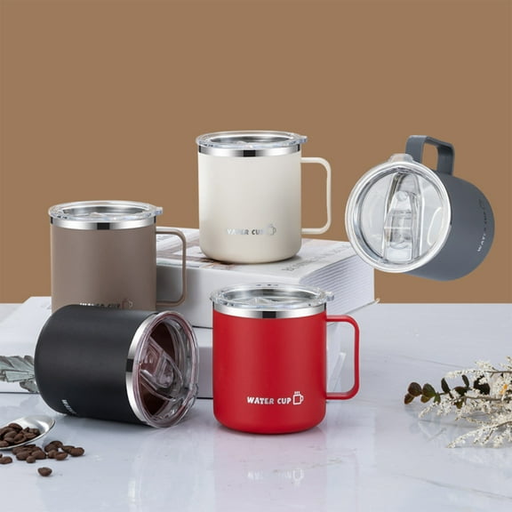 Insulated Coffee Mug with Handle & Lid - 14oz Stainless Steel Travel Tumbler, Double Wall Vacuum (Red) by PALIFEUR