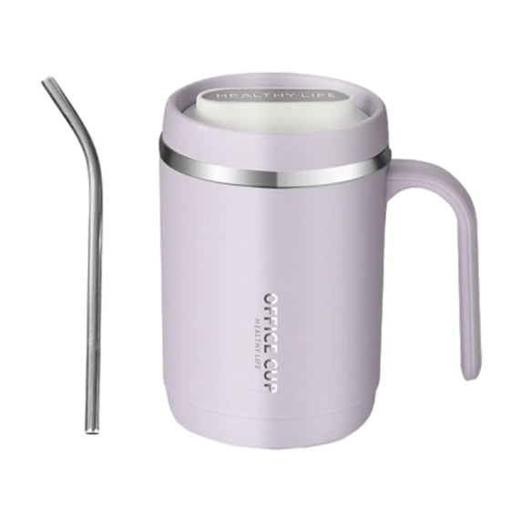 Insulated Coffee Mug with Lid and Stainless Steel Straw, 13 cm Tall, 202 g, for Men and Women