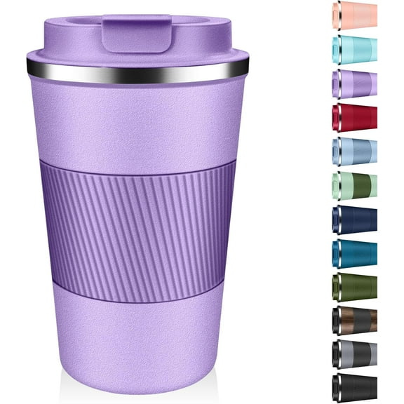 Insulated Coffee Tumbler 12 oz, Stainless Steel Coffee Mug with Lids, Travel Coffee Mug Leak Proof, Double Wall Vacuum Insulated Reusable Coffee Cup, Keep Drinks Hot and Cold (Lavender, 12 Ounces)