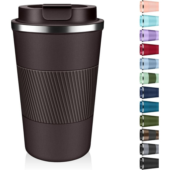 Insulated Coffee Tumbler 12 oz,Stainless Steel Coffee Mug with Lids, Travel Coffee Mug Leak Proof, Double Wall Vacuum Insulated Reusable Coffee Cup, Keep Drinks Hot and Cold, Dark Chocolate, 12 Ounce