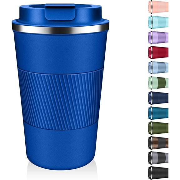 Insulated Coffee Tumbler 12 oz, Stainless Steel Coffee Mug with Lids, Travel Coffee Mug Leak Proof, Double Wall Vacuum Insulated Reusable Coffee Cup, Keep Drinks Hot and Cold (Deep Azure, 12 Ounces)