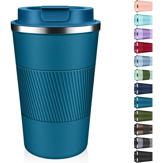 Insulated Coffee Tumbler 12 oz, Stainless Steel Coffee Mug with Lids, Travel Coffee Mug Leak Proof, Double Wall Vacuum Insulated Reusable Coffee Cup, Keep Drinks Hot and Cold (Deep Teal, 12 Ounces)