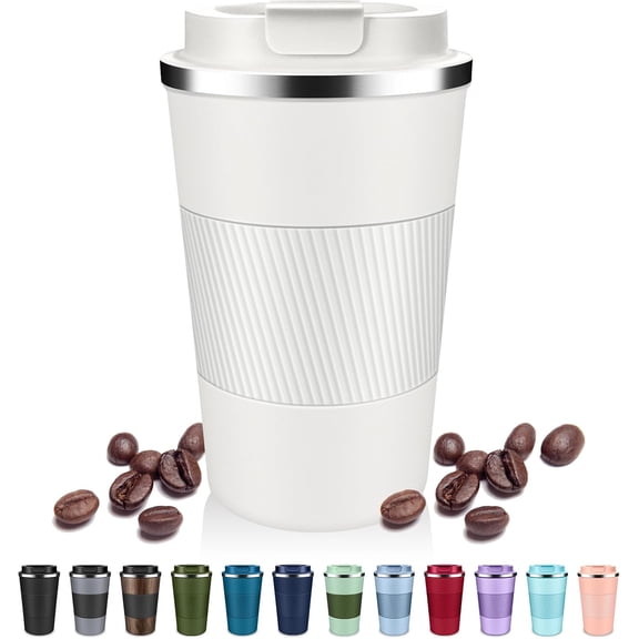 Insulated Coffee Tumblers with Flip Lid 12oz Stainless Steel Travel Coffee Mug Leak Proof, Vacuum Insulated Coffee Mug Reusable Cup, Keeps Cold and Hot for Coffee Tea