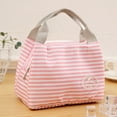 thumbnail image 1 of Insulated Cold Canvas Stripe Picnic Carry Case Thermal Portable Lunch Bag/ Wonderful Life New Cold Insulation Bag Thick Lunch Bag Striped Pink, 1 of 5