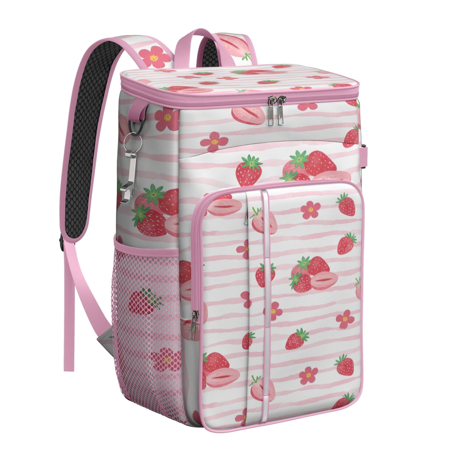 Insulated Cooler Backpack,Soft Backpack Coolers Insulated Leak Proof Travel Cooler Bag Waterproof Lunch Picnic Beach Work Trip Thermal Bag Drink Beverage Beer Bag Cooler Strawberry