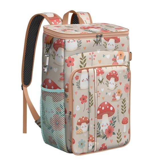 Insulated Cooler Backpack,Soft Backpack Coolers Insulated Leak Proof Travel Cooler Bag Waterproof Lunch Picnic Beach Work Trip Thermal Bag Drink Beverage Beer Bag Cooler Mushroom