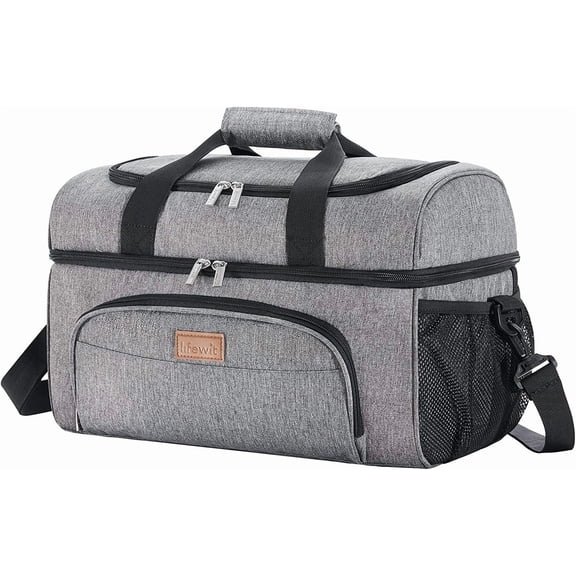 Insulated Cooler Bag 48-Can Gray Large Leakproof Soft-Sided Travel Ice Chest