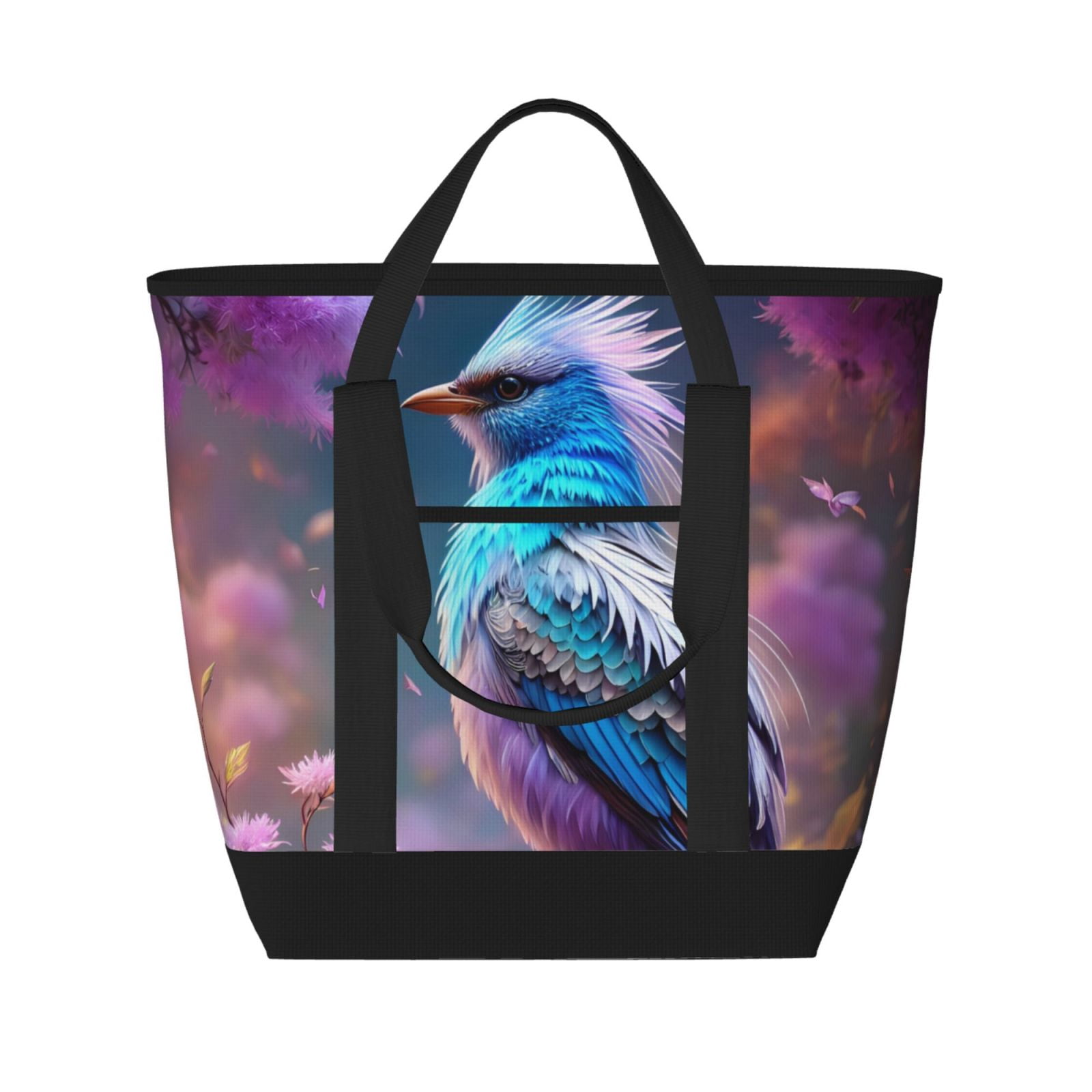 Insulated Cooler Bag - Beautiful Pink Flower Blue Bird Large Freezer ...