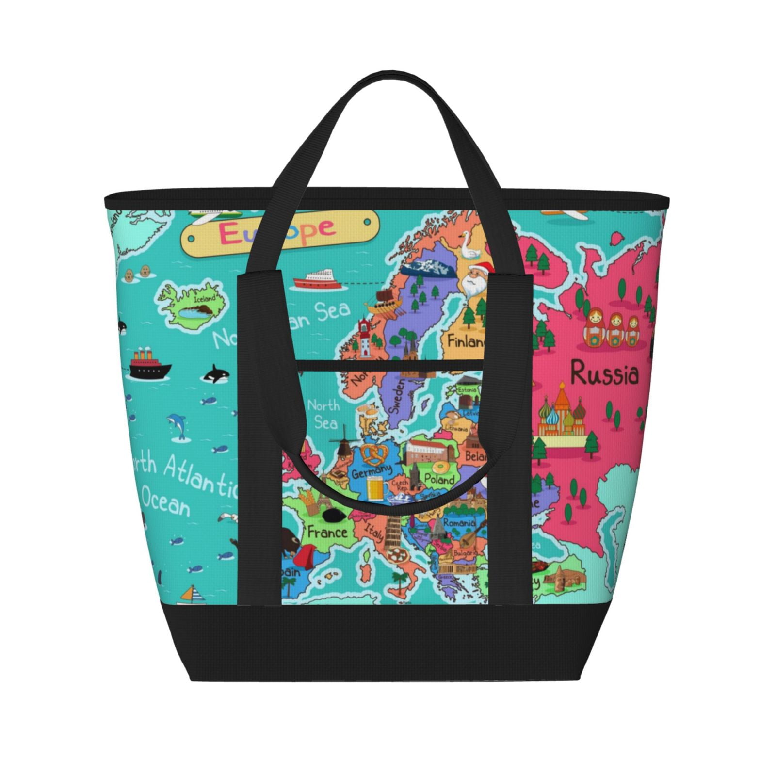 Insulated Cooler Bag, Cartoon Map Of Europe Large Freezer Cooler Tote