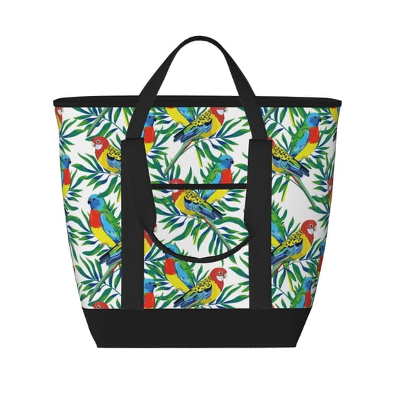 Insulated Cooler Bag, Colorful Cute Parrot Palm Leaves Large Freezer Cooler Tote Bags Insulated for Food, Insulated Grocery Shopping Bags with Zippered Top for Travel School Picnic