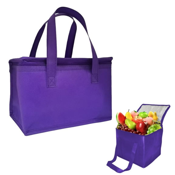 Insulated Cooler Bag And Food Warmer for Food & Grocery with Zippered Top Outdoors Insulated Food BagLunch bag foldable and convenient to carry purple