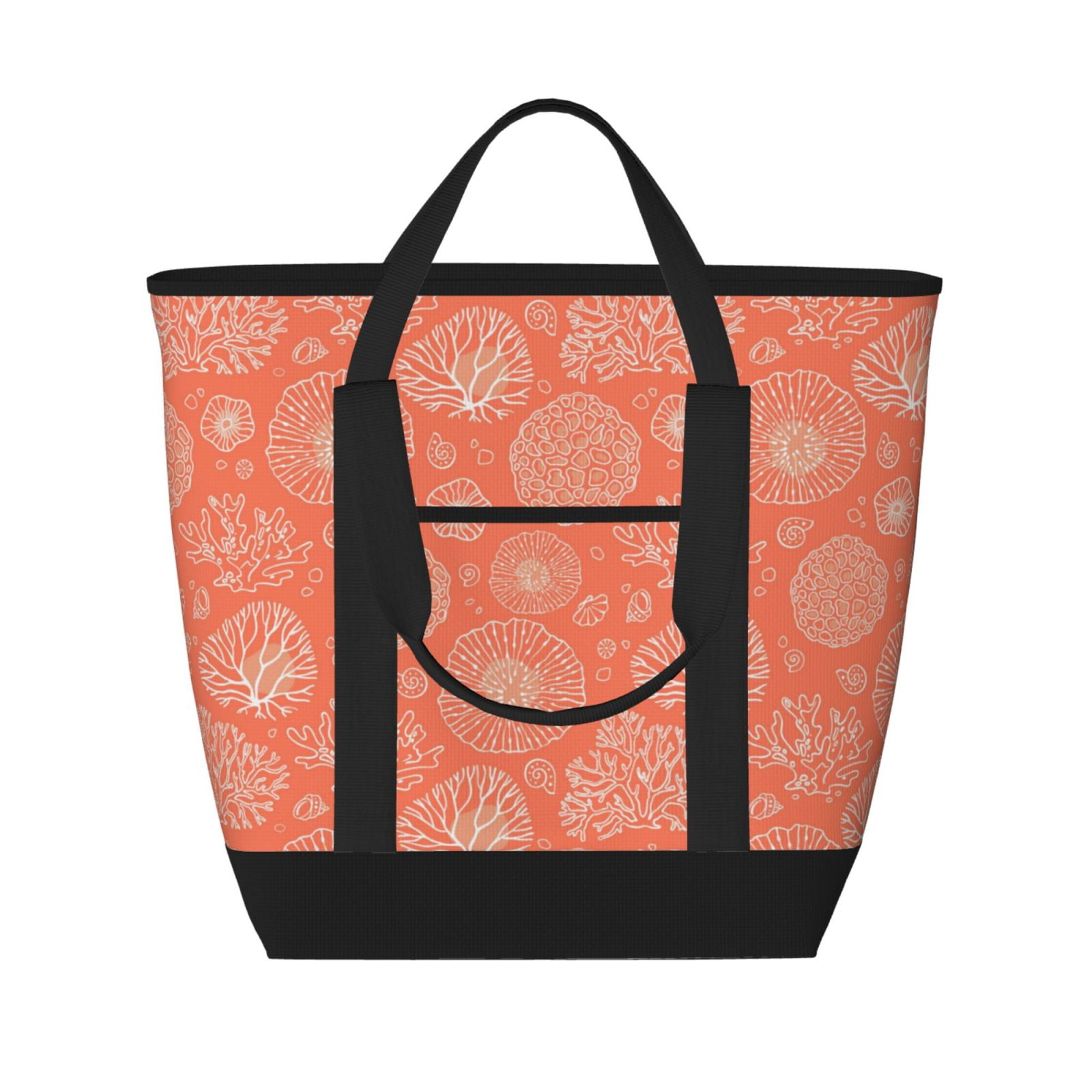Insulated Cooler Bag - he Marine Theme With Corals Large Freezer Cooler Tote Bags Insulated for Food, Insulated Grocery Shopping Bags with Zipper Top for Travel Picnic Beach