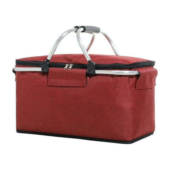 Insulated Cooler Bag Multipocket Collapsible Picnic Basket Leak-Proof Outdoor Basket for Camping Meal Delivery Shopping Travel Camping Beach Grocery Bag,22L