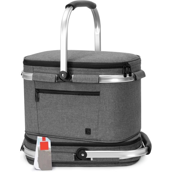 Insulated Cooler Bag Portable Collapsible Picnic Basket Cooler Bag Collapsible, Leakproof, Lightweightwith Sewn in Frame (Medium Gray)