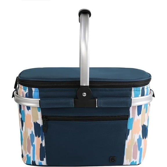 Picnic Basket Insulated Cooler Bag - Portable Collapsible with Sewn-in Frame (Medium Graffiti Pattern)