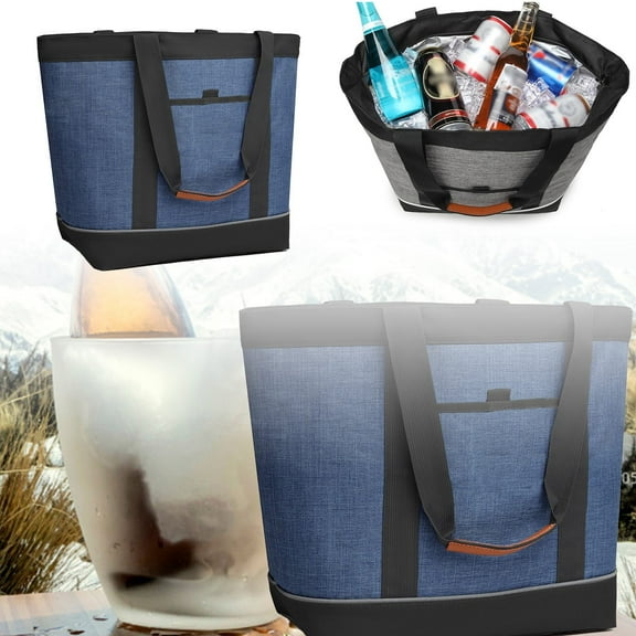 Insulated Cooler Bag Reusable Grocery Tote Can Capacity, Leakproof Thermal Shopping Bag with Zippered Top for Beach Camping Picnic Travel Food Delivery, Large Lunch Box for Women & Men