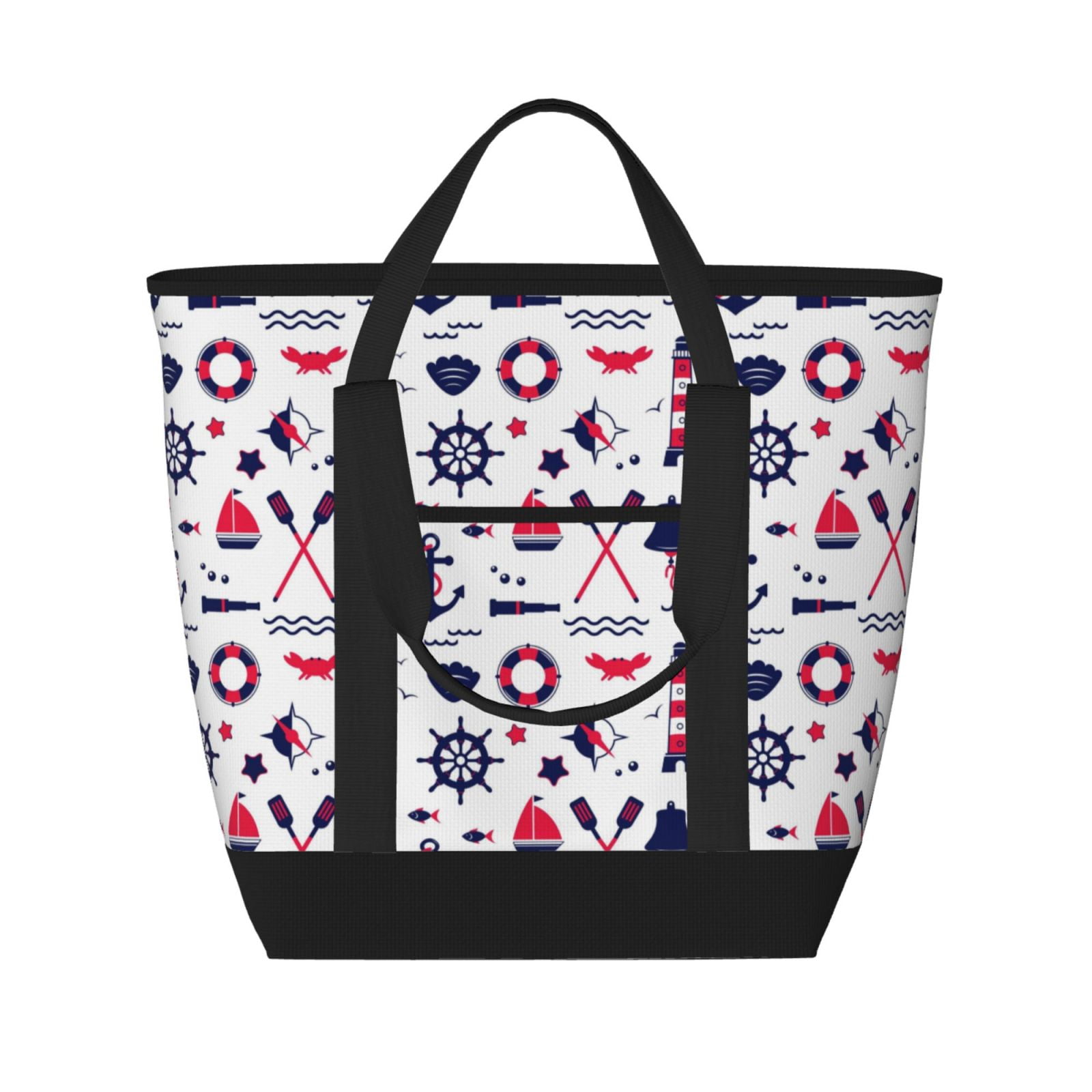 Insulated Cooler Bag, Sailing Marine Travel Large Freezer Cooler Tote Bags Insulated for Food, Insulated Grocery Shopping Bags with Zippered Top for Travel School Picnic