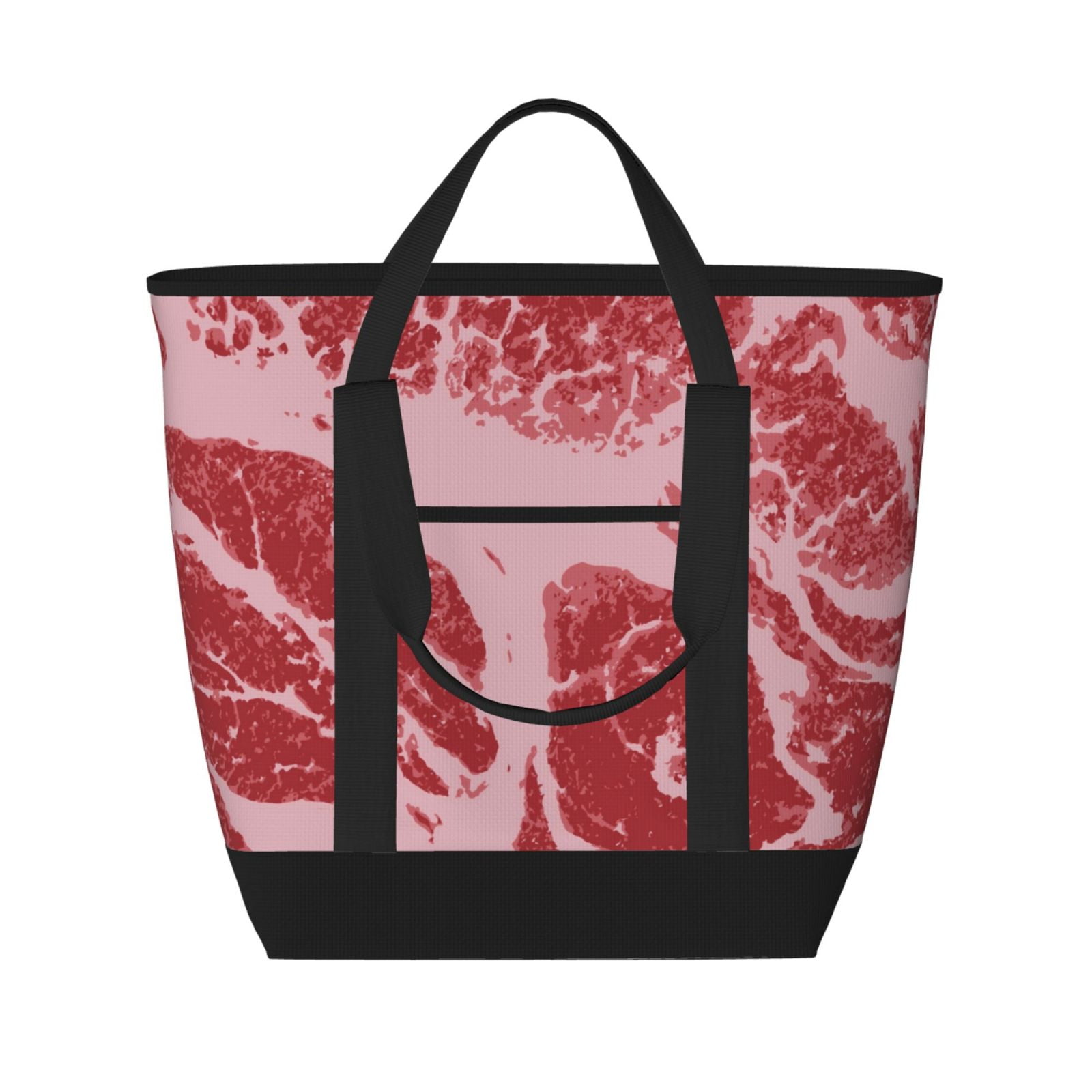 Insulated Cooler Bag - Striped Meat Large Freezer Cooler Tote Bags Insulated for Food, Insulated Grocery Shopping Bags with Zipper Top for Travel Picnic Beach