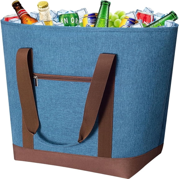 Insulated Cooler Bag with Thermal Insulation, Leakproof Cooler Tote Bag with Zipper, Insulated Hot Cold Bag for Transport, Picnic, Travel, Beach (50L, Blue)